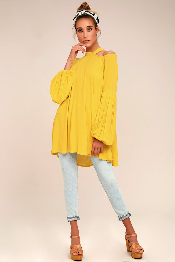 Free People Drift Away Yellow Top Tunic Top