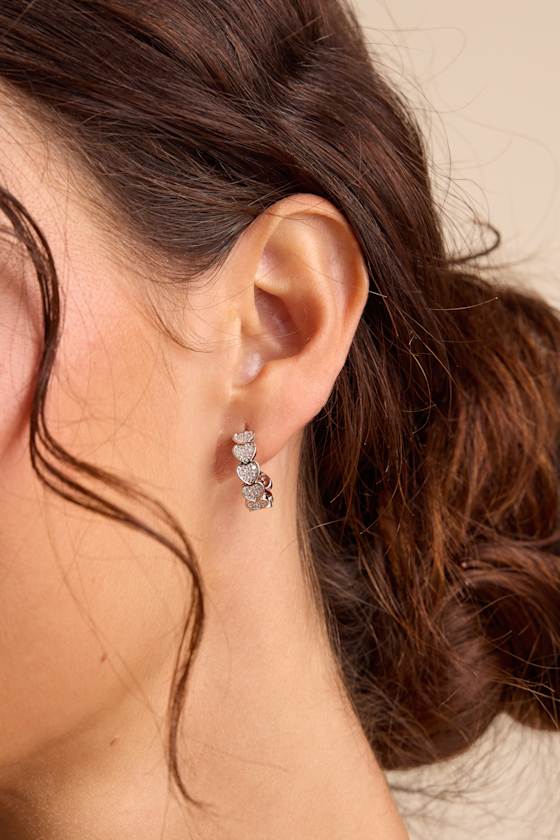 Meriella 14KT White Gold Stacked Heart Hoop Earrings