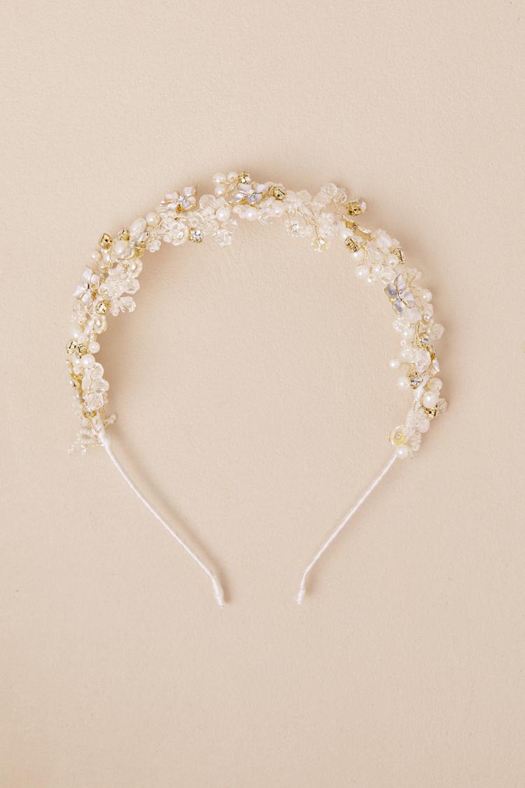Elfrida White Pearl Beaded Flower Headband