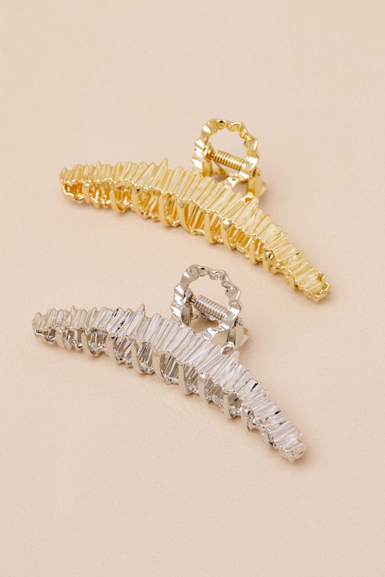 Solero Gold and Silver Textured Hair Claw Clip Set