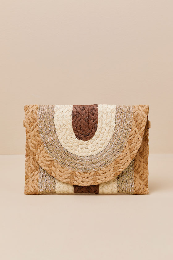 Ketta Brown Multi Raffia Woven Clutch