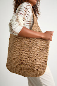 Kaniela Light Brown Raffia Woven Tote Bag 1