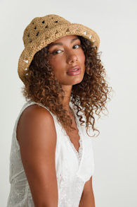 Clemma Tan Raffia Bucket Hat 1