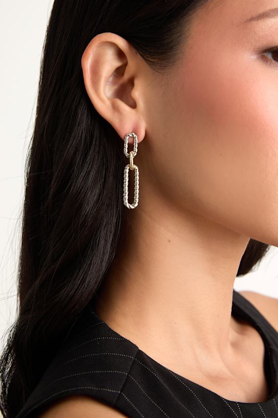 Bailor 14KT Silver and Gold Twisted Drop Earrings 1