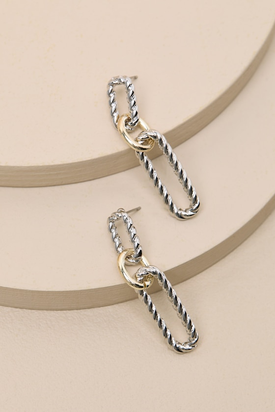 Bailor 14KT Silver and Gold Twisted Drop Earrings 2