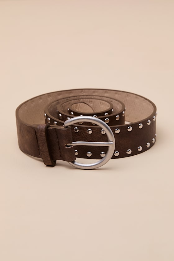 Lulus Metis Dark Red Faux Fur Studded Belt In Brown