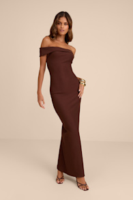 Chastain Brown Ponte Knit Off-the-Shoulder Maxi Dress 2