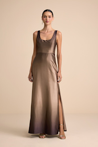 Cerise Brown Ombre Satin Sleeveless Maxi Dress 1