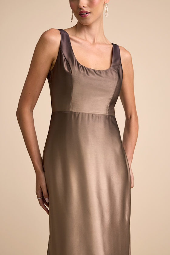 Cerise Brown Ombre Satin Sleeveless Maxi Dress 2