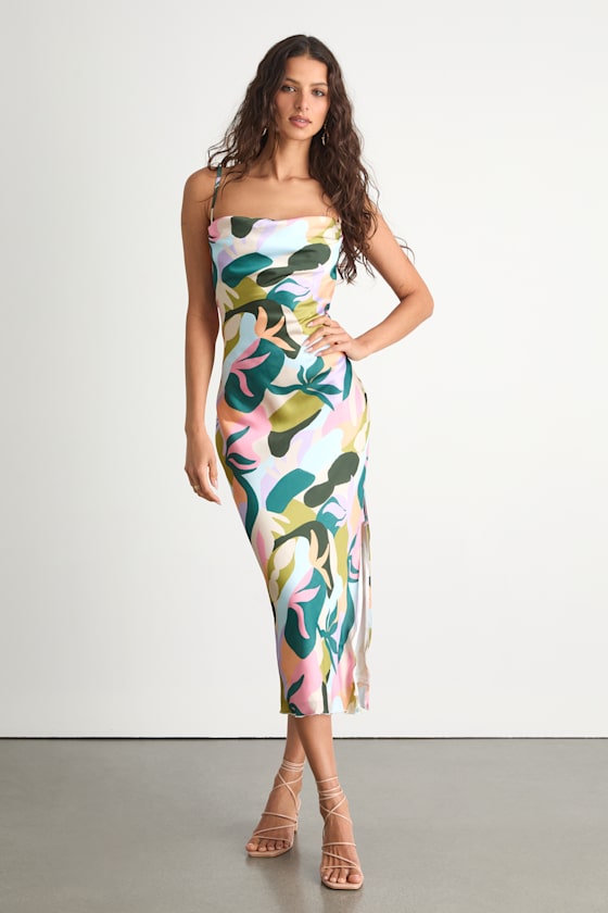 Midiana Multi Abstract Floral Tie-Back Midi Dress 1