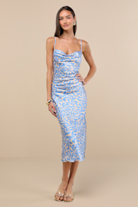 Midiana Light Blue Abstract Floral Tie-Back Midi Dress 1