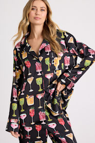 Classic Black Holiday Cocktail Satin Two-Piece Pajama Set 1