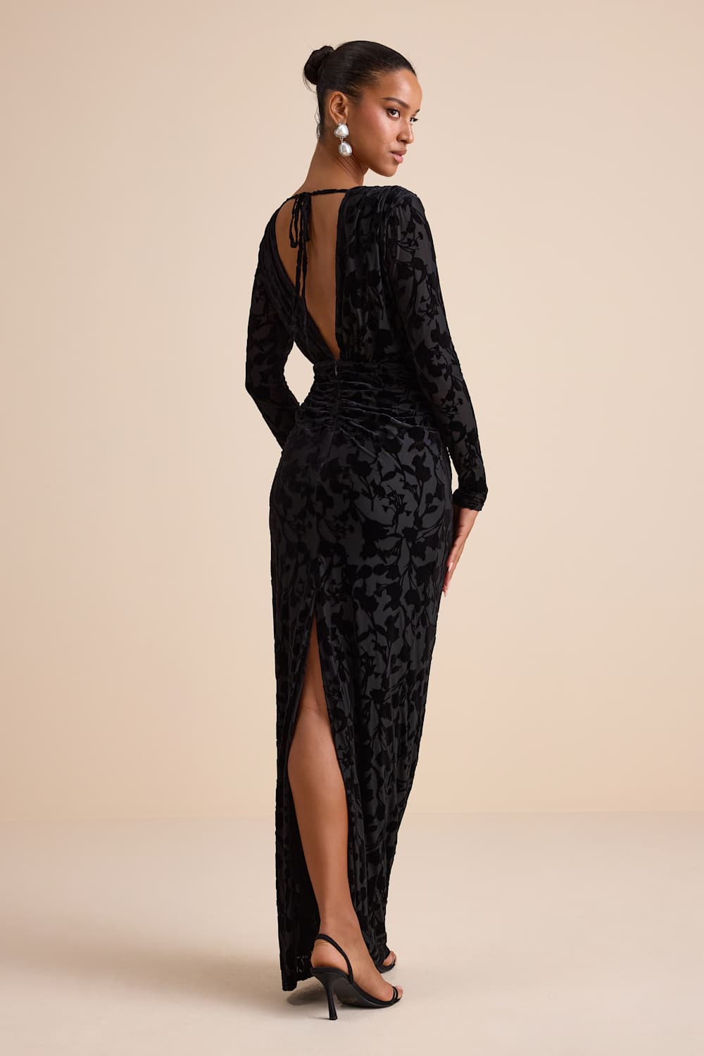 Patricia Black Velvet Burnout Long Sleeve Maxi Dress