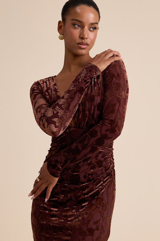 Patricia Brown Velvet Burnout Long Sleeve Maxi Dress 6