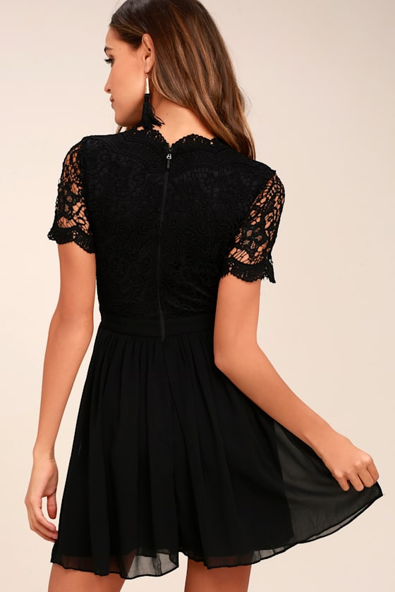 perfect evening black lace skater dress