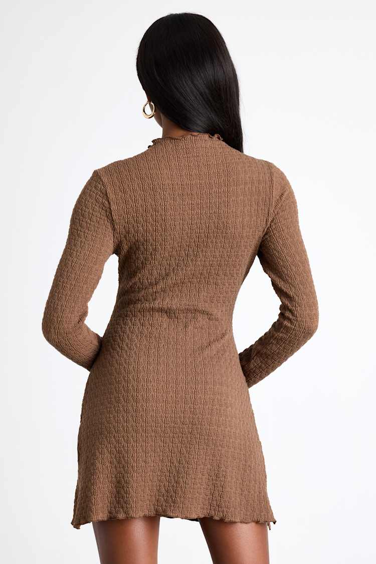 Flattering Forecast Brown Textured Long Sleeve Mini Dress