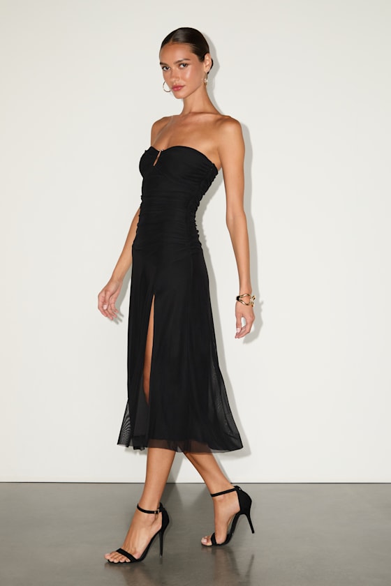 Chania Black Strapless Midi Dress 1