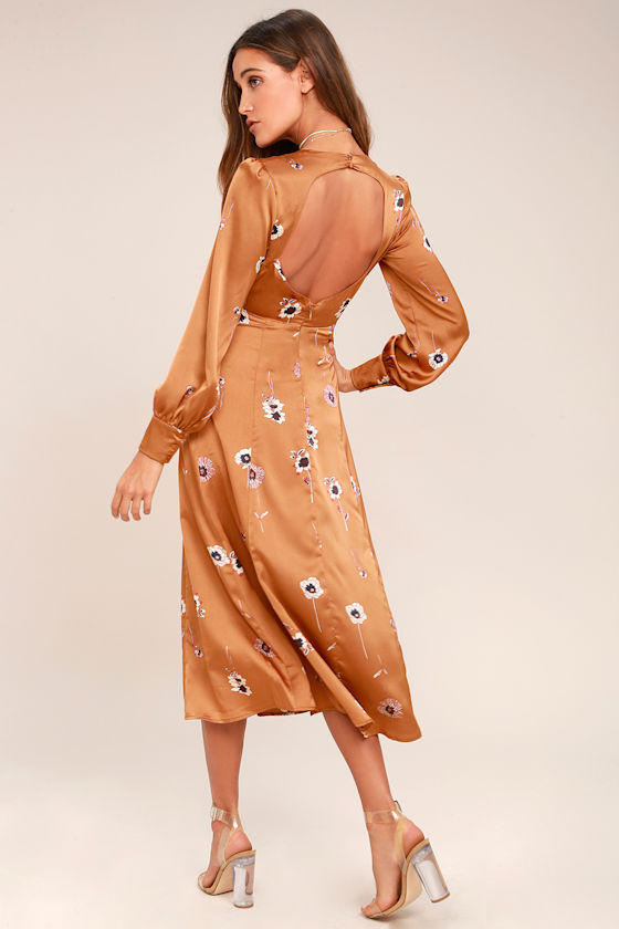 brown midi dress with sleeves
