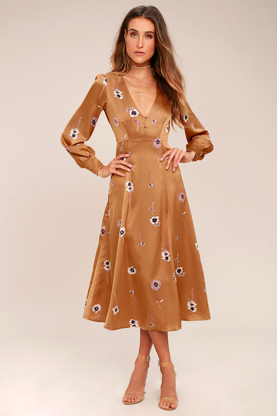 floral long sleeve midi dress astr the label