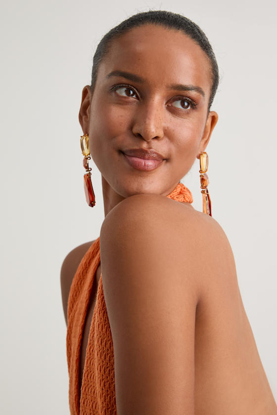 Rhoswyn Tan Rhinestone Drop Earrings 1