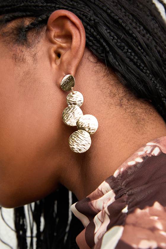 Liara Gold Textured Drop Statement Earrings 1