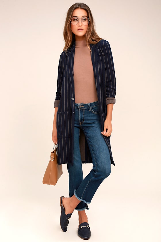 Soho Scene Navy Blue Striped Coat 2