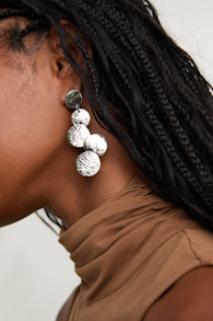 Liara Silver Textured Drop Statement Earrings 1