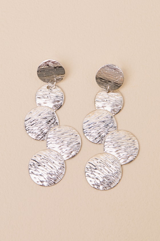 Liara Silver Textured Drop Statement Earrings 2