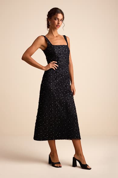 black midi dress semi formal Panther Black Midi Semi Formal Dress – iwearmystyle main image 1