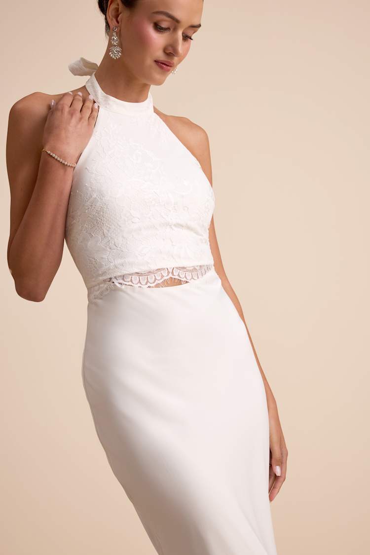 White Mermaid Maxi Dress - Halter Maxi Dress - Lace Bodice Gown - Lulus White Mermaid Maxi Dress - Halter Maxi Dress - Lace Bodice Gown - Lulus