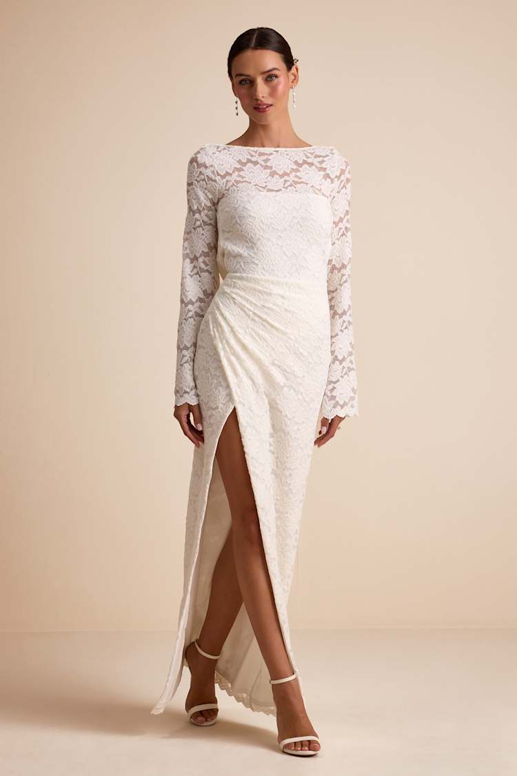 Lulus | Ivory Lace Cowl Back Maxi Dress | Womens | X-Large (Available in XS, S, M, L) | 100% Polyester