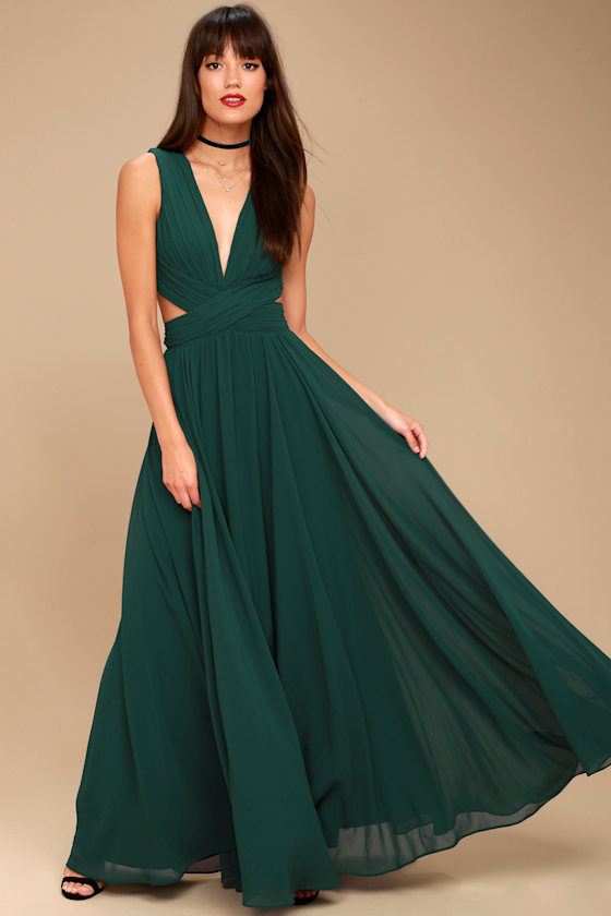 Lovely Forest Green Dress Cutout Maxi Dress Maxi Dress Lulus