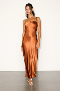 Hartley Copper Satin Tie-Back Maxi Dress 1