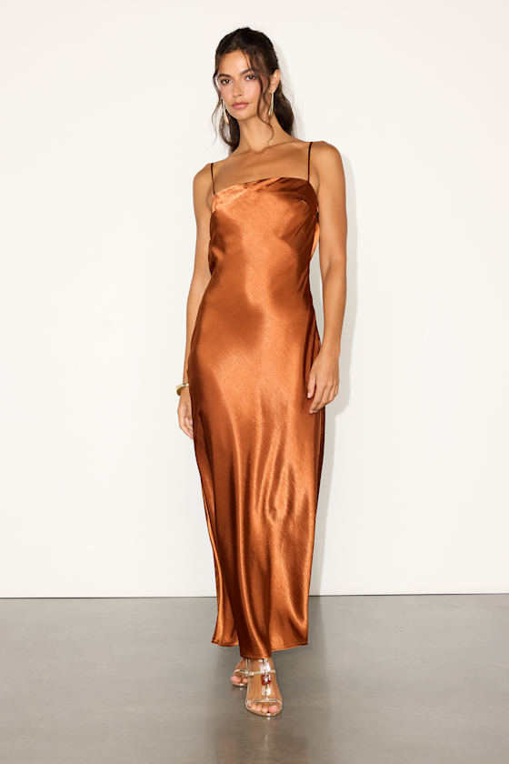 Hartley Copper Satin Tie-Back Maxi Dress 1