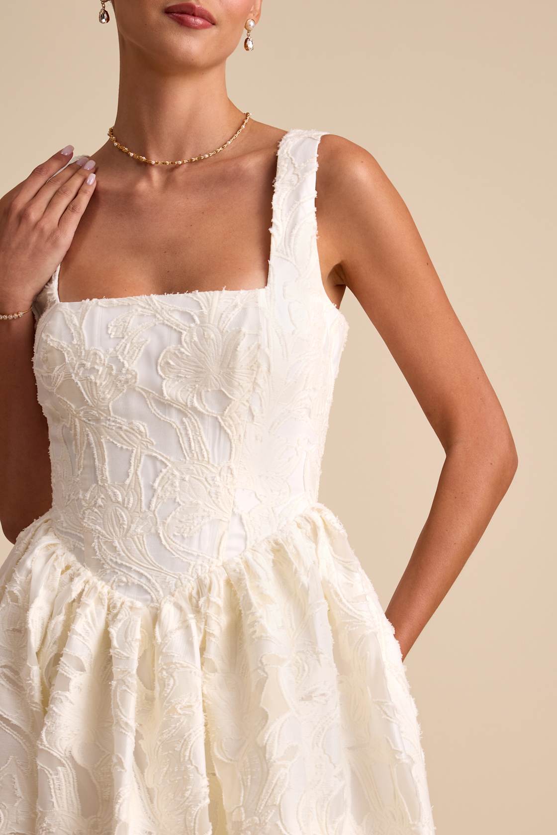 Corsen Ivory Floral Jacquard Corset A-Line Maxi Dress