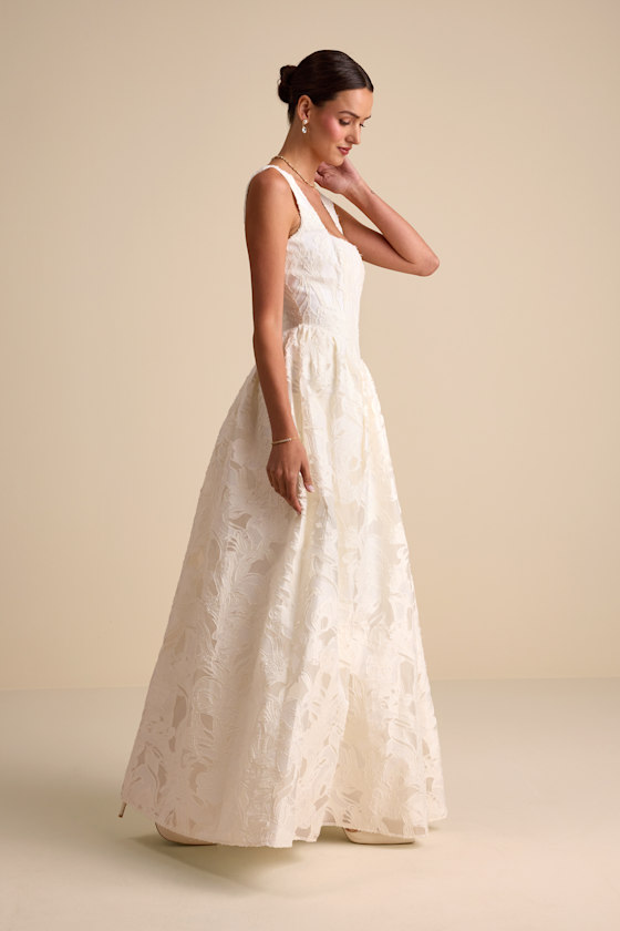 Ivory Bridal Gown - Floral Jacquard Dress - Basque Waist Dress - Image 5