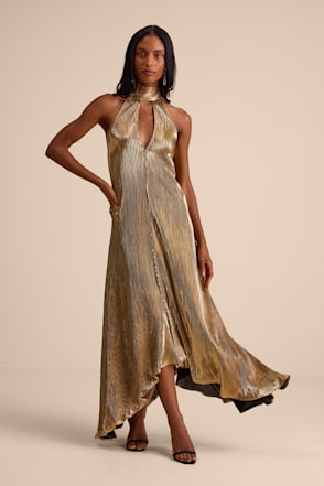 slim fit dress slacks Vintage 60s Pauline Trigére Metallic Gold Lamé Cocktail Dress & Coat Set, B34 main image 1