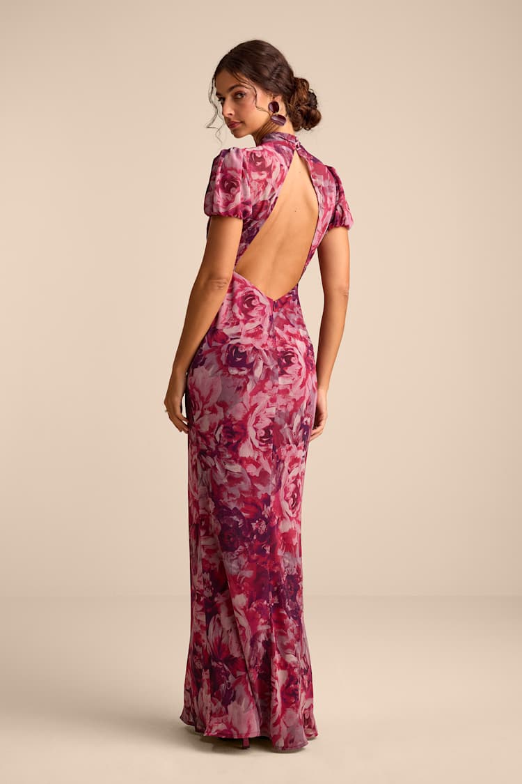 Langley Mauve Multi Floral Backless Maxi Dress