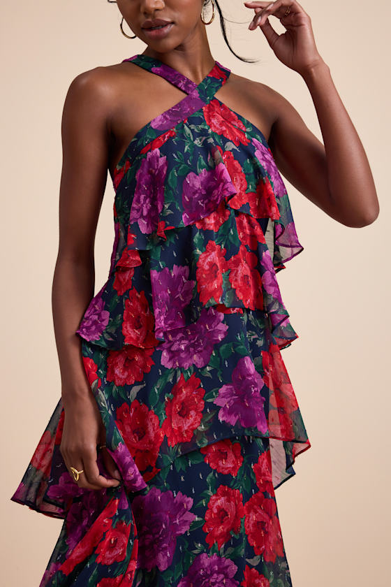 Navy Floral Dress - Tiered Maxi Dress - Backless Aron Maxi Dress - Image 5