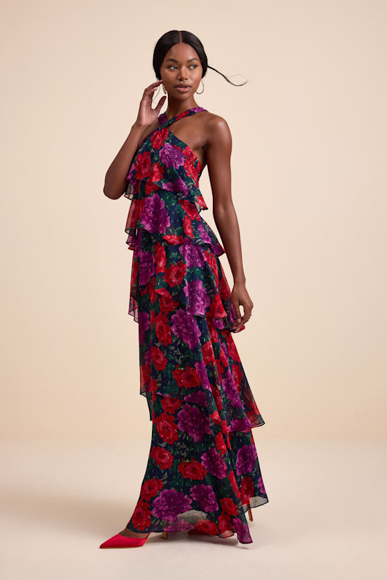 Navy Floral Dress - Tiered Maxi Dress - Backless Aron Maxi Dress - Image 4