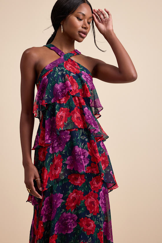 Navy Floral Dress - Tiered Maxi Dress - Backless Aron Maxi Dress - Image 3