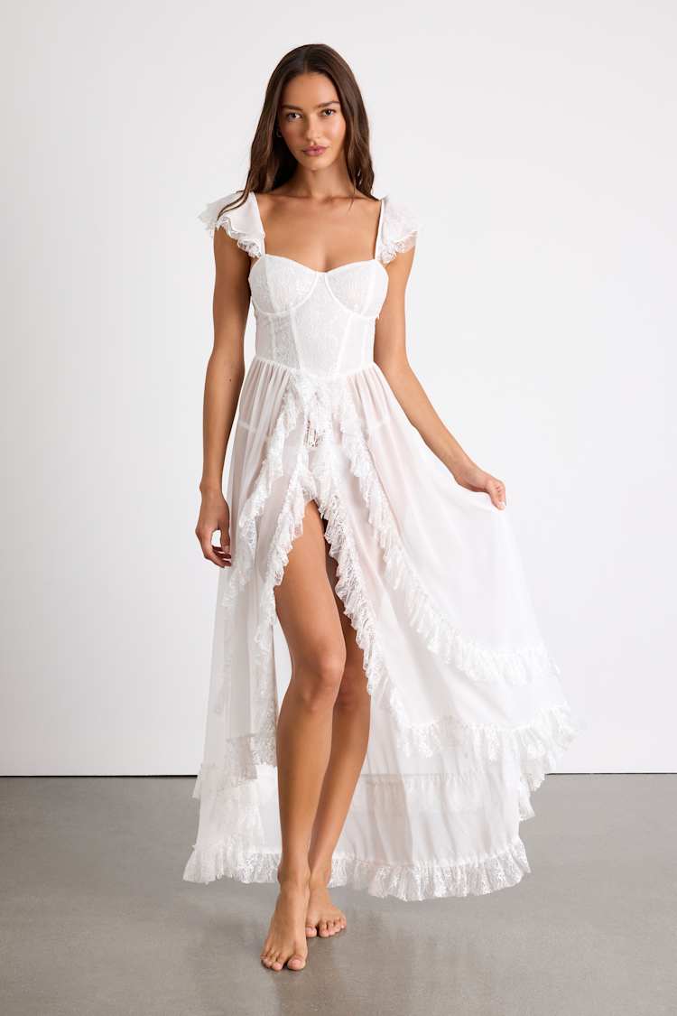 Smitten Ivory Lace Bustier Lingerie Slip