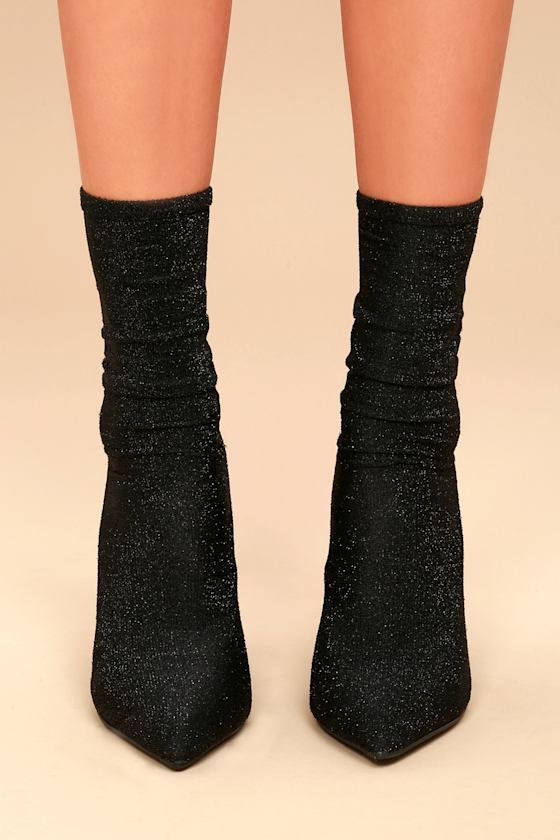 Adalyn Black Luxe Metallic Mid-Calf Sock Boots 1