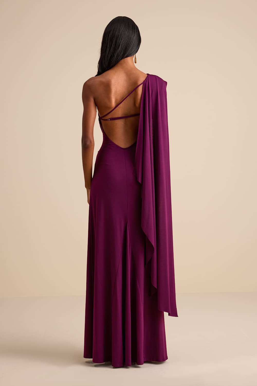 Maru Plum Purple Long Sleeve One-Shoulder Sash Maxi Dress