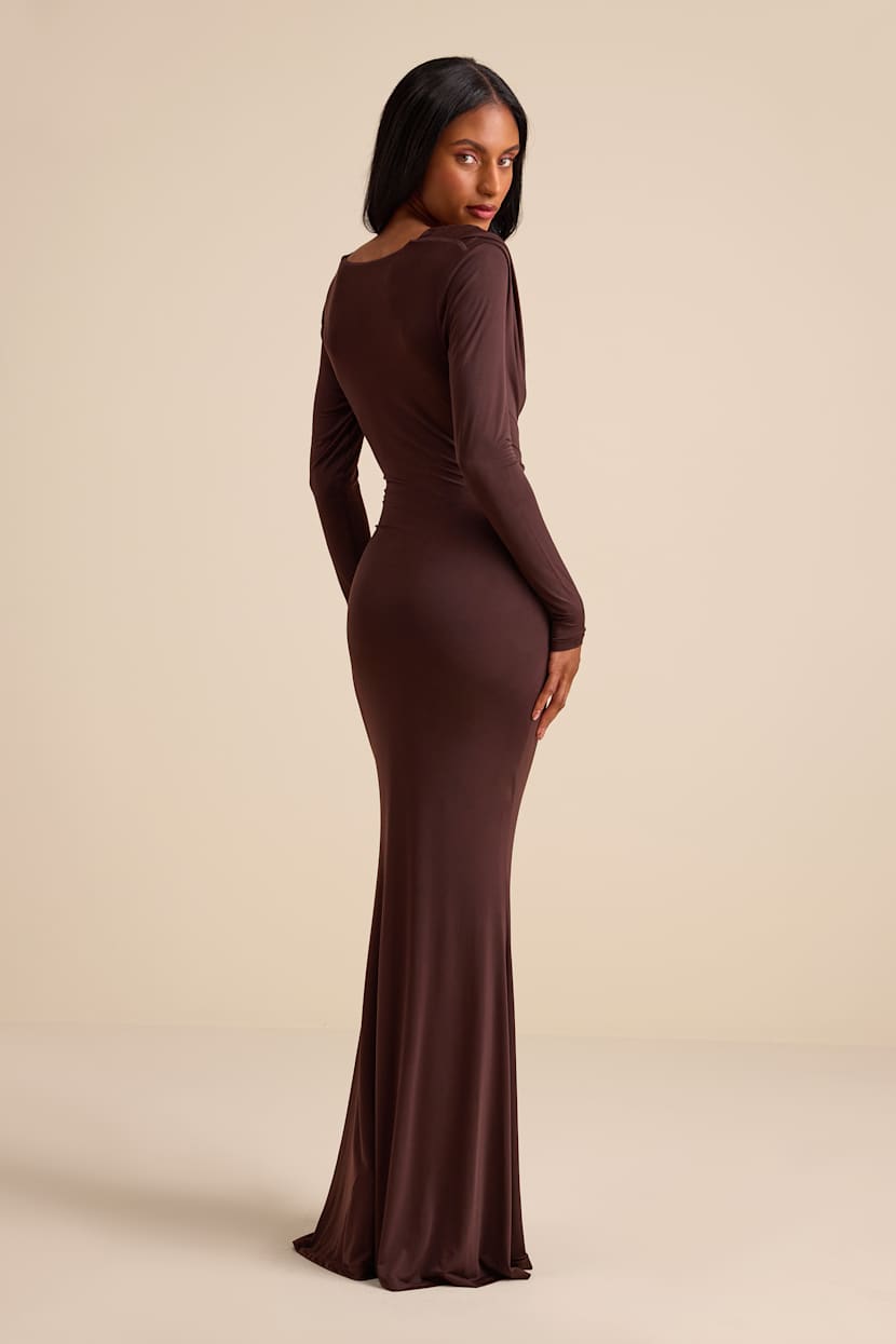 brown jersey knit dress New! High Neck Chocolate Brown Racerback Jersey Knit Knee Length Dress, M