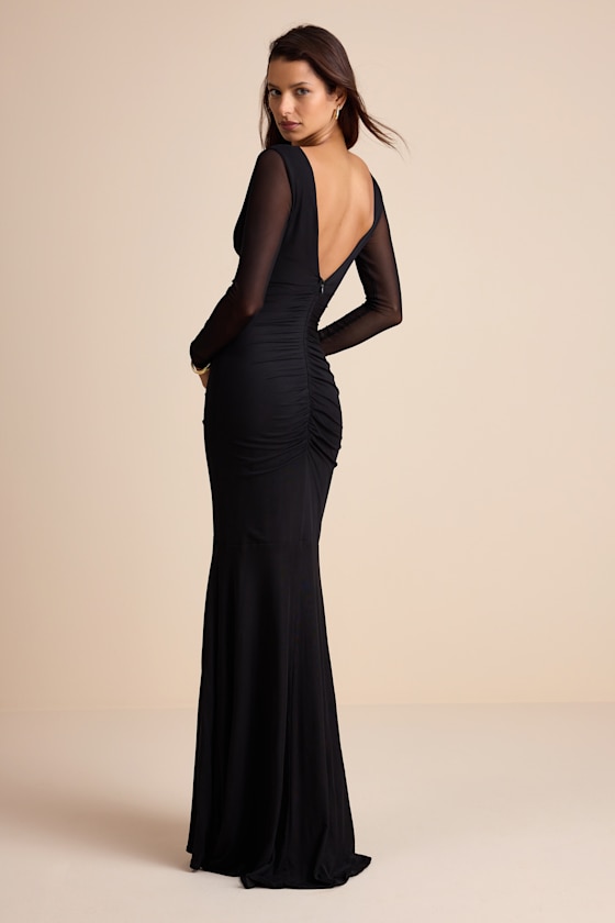 Georgina Black Jersey Knit Ruched Mermaid Maxi Dress 3