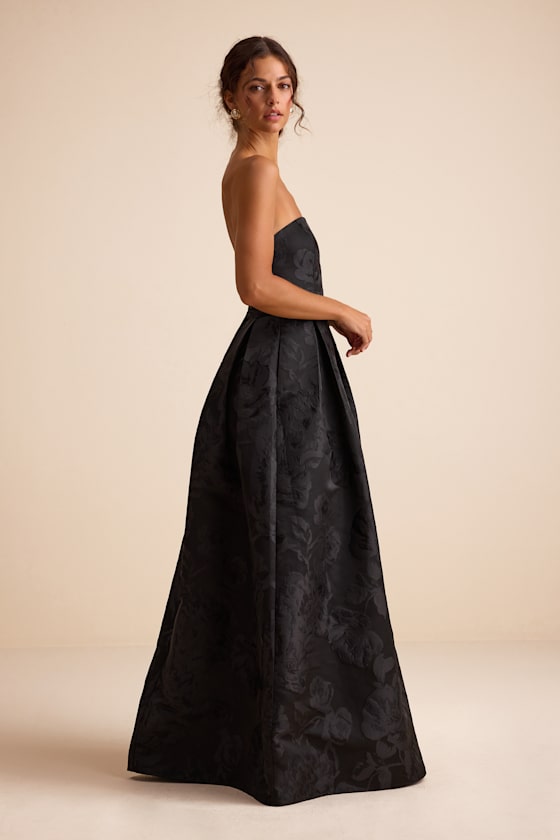 Black Maxi Dress - Pleated Jacquard Dress - Strapless Maxi Dress - Image 5