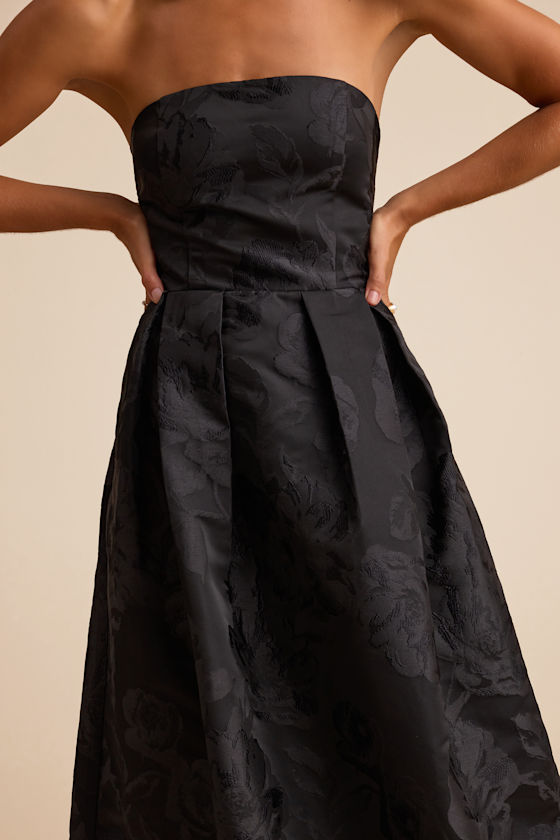 Black Maxi Dress - Pleated Jacquard Dress - Strapless Maxi Dress - Image 3