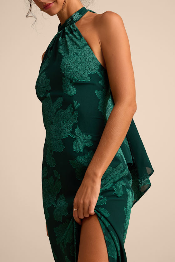 Mikani Dark Green Burnout Halter Maxi Dress - thumbnail 5