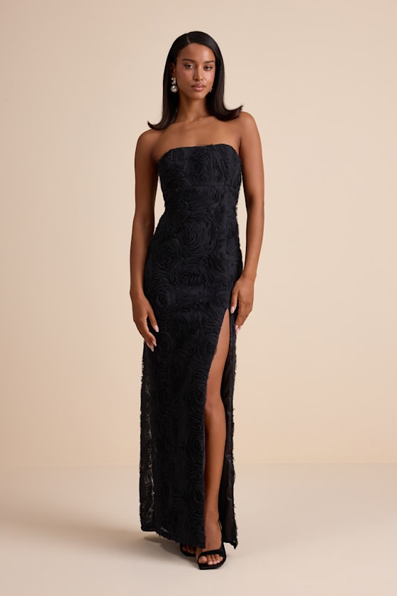Amalia Black Textured Strapless Maxi Dress 2